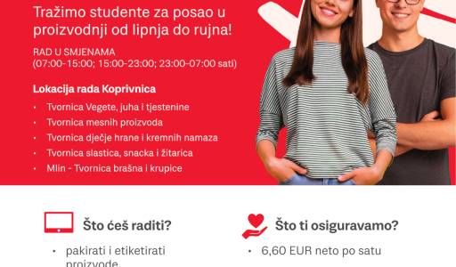 PODRAVKA ZAPOŠLJAVA STUDENTE U PROIZVODNJI